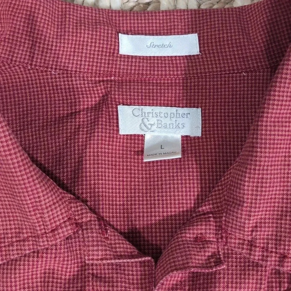 Christopher & Banks Red Houndstooth Button Up Top - Picture 6 of 7